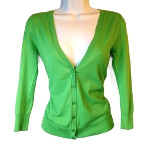 J.Crew 3/4 Sleeve Green Cardigan Womens Size XS